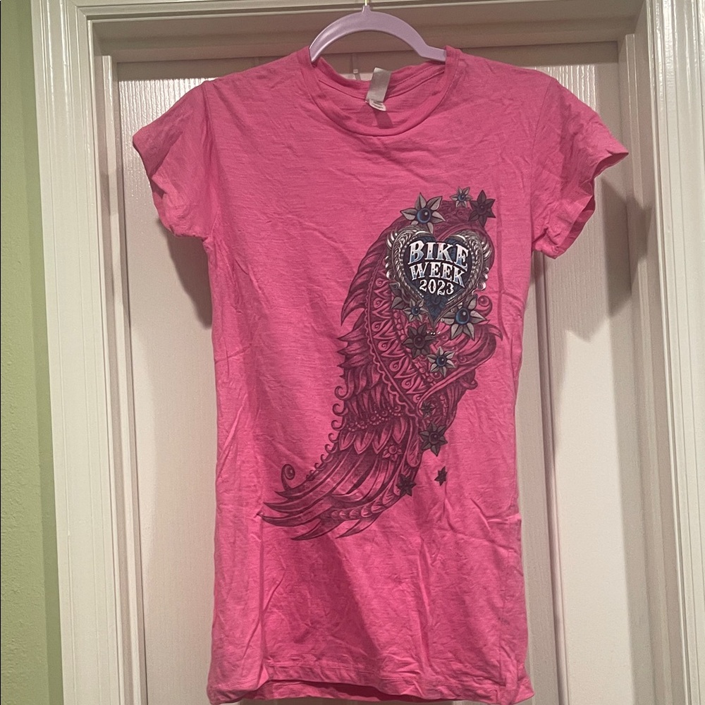 Pink Graphic Tee with Bike Week Design